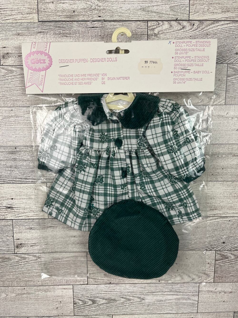 GOTZ BERET OUTFIT Green Plaid Dress Hat Fanouche Friends 15 Inch Doll Paris NIP